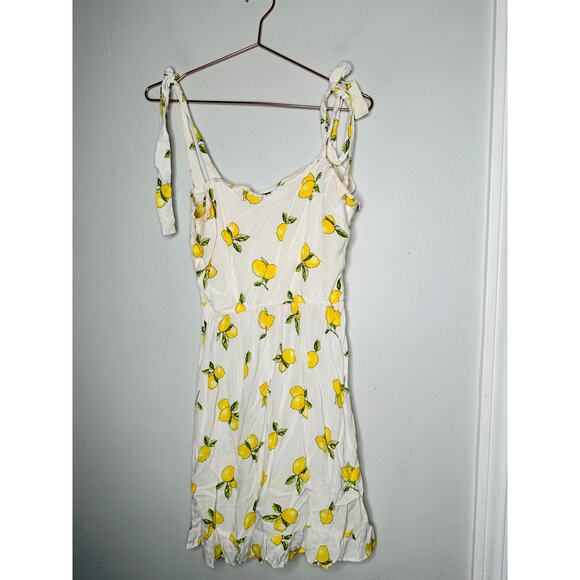 SLATE & WILLOW White Lemon Print Sweetheart Neckline Tie Shoulders Dress Small - Picture 3 of 10
